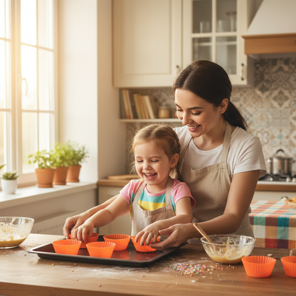Maman et enfant étale Moule Cupcake Silicone sur plaque cuisson