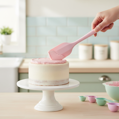 Une maryse cuisine rose étalant du glaçage