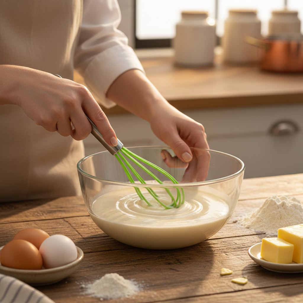mélange crème pâtissière avec Fouet cuisine professionnel