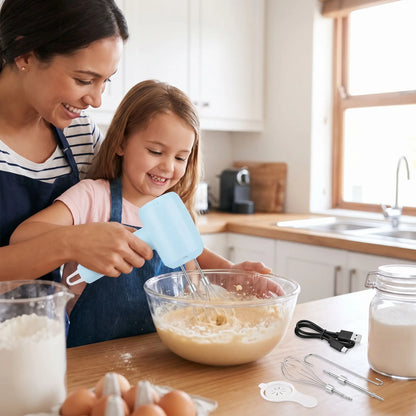 mère fille utilisent fouet electrique pour mélangé préparation pâtissière