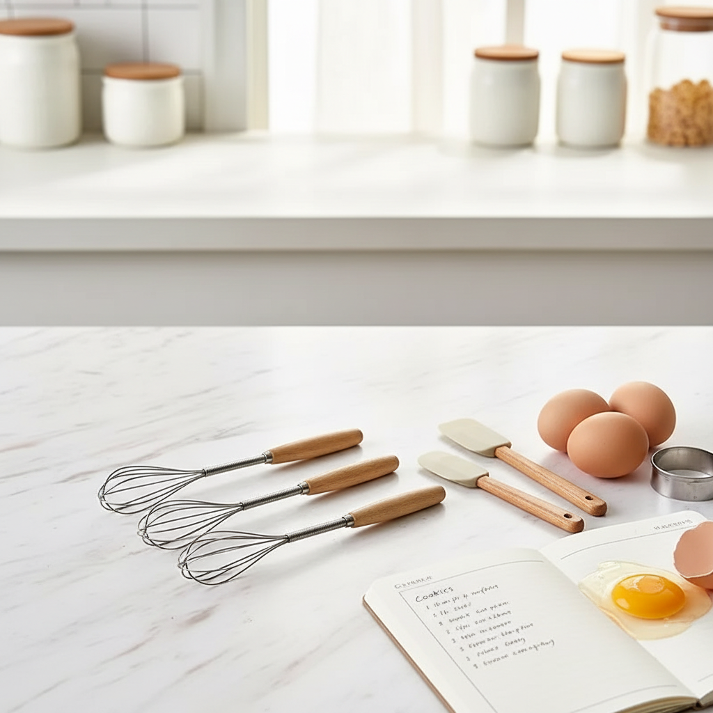 Set 3 Mini fouet sur table travail cuisine 