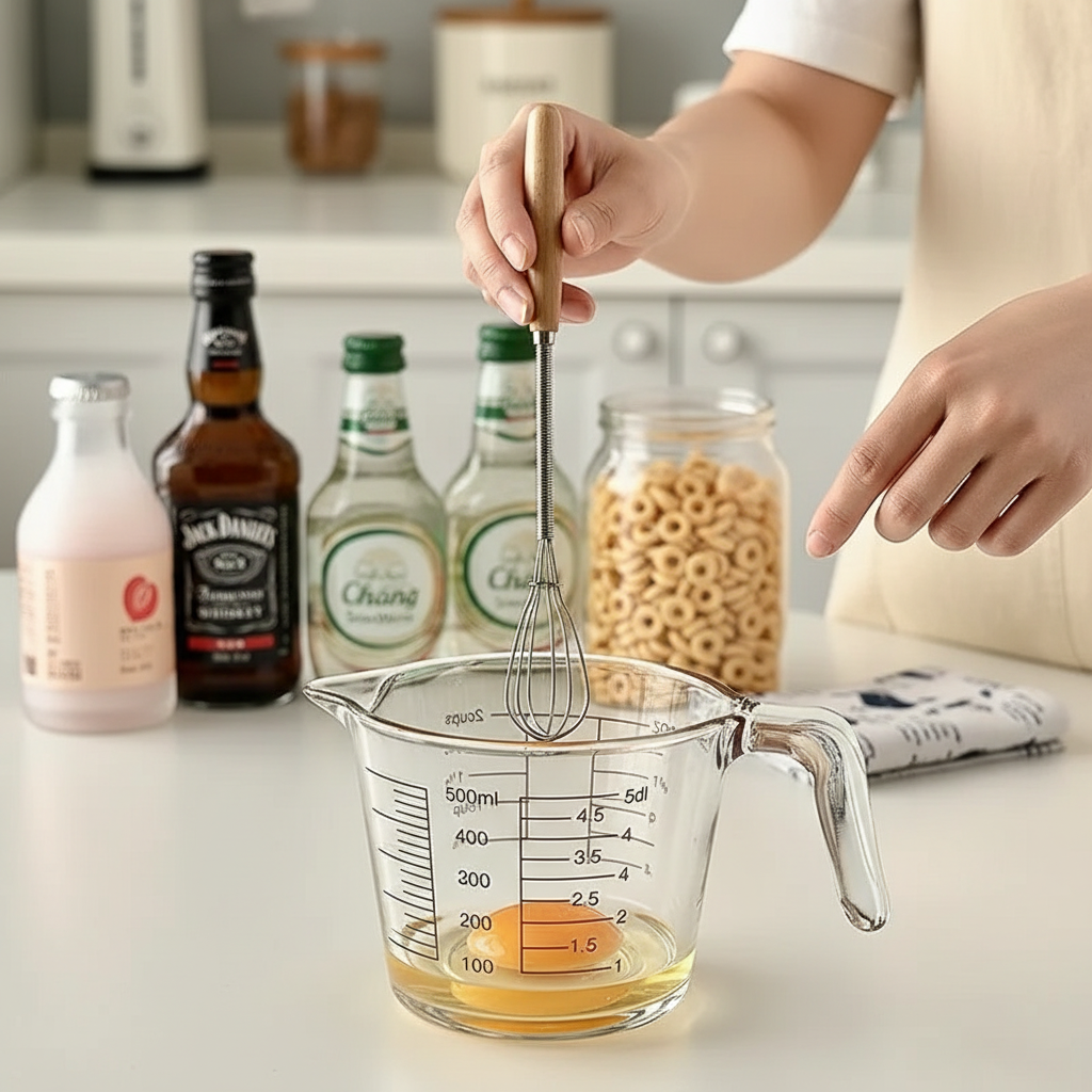 mélange oeuf avec Mini fouet dans Verre doseur 