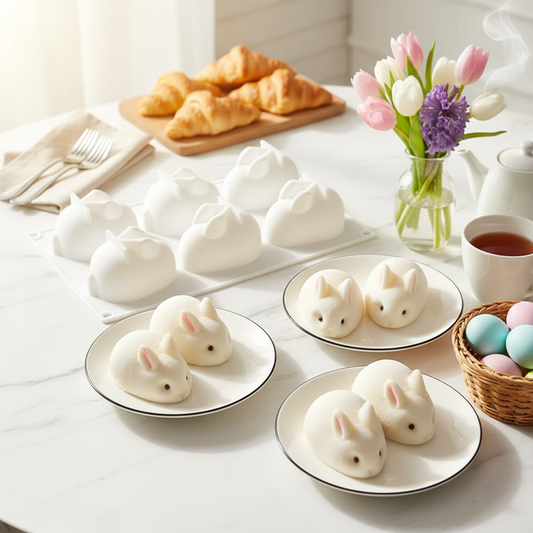 Moule 3D silicone lapin brunch Pâques table élégante