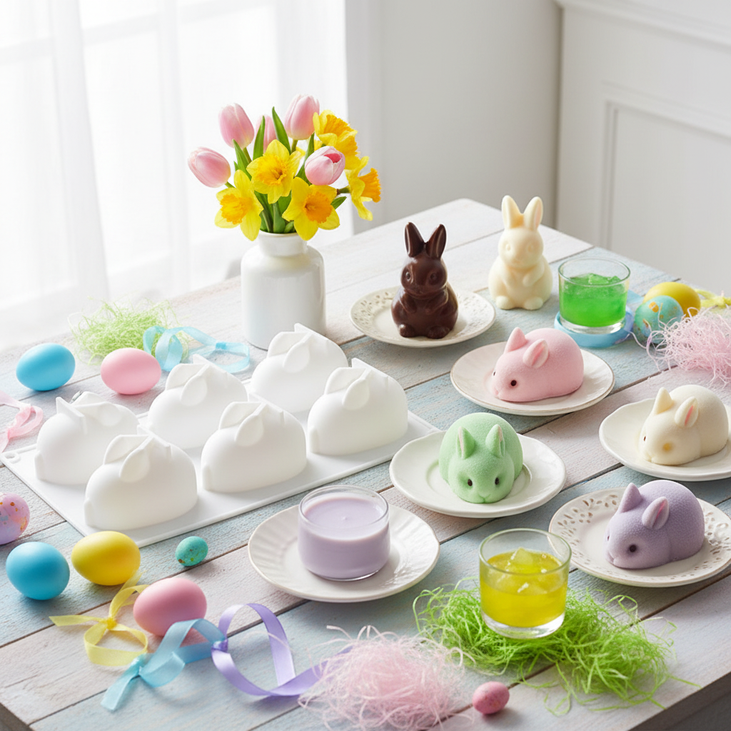 Moules 3d silicone lapin Pâques festif lapins colorés