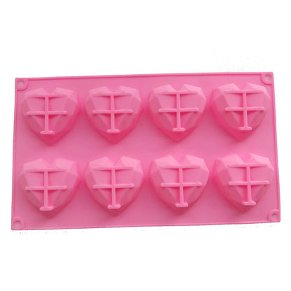 Moule 3D silicone rose 8 cavités cœur facetté