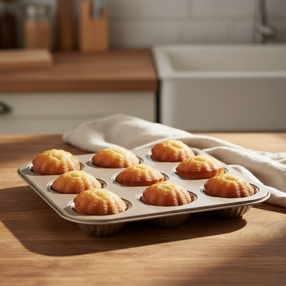 Moule à Madeleine Inox neuf cavités sur table cuisine