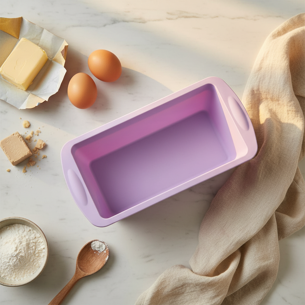 Moule brioche rectangulaire lavande avec ingrédients pâtisserie