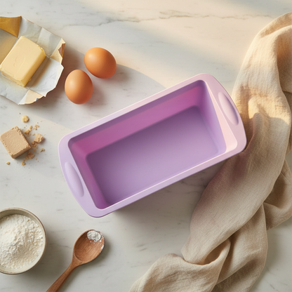 Moule brioche rectangulaire lavande avec ingrédients pâtisserie