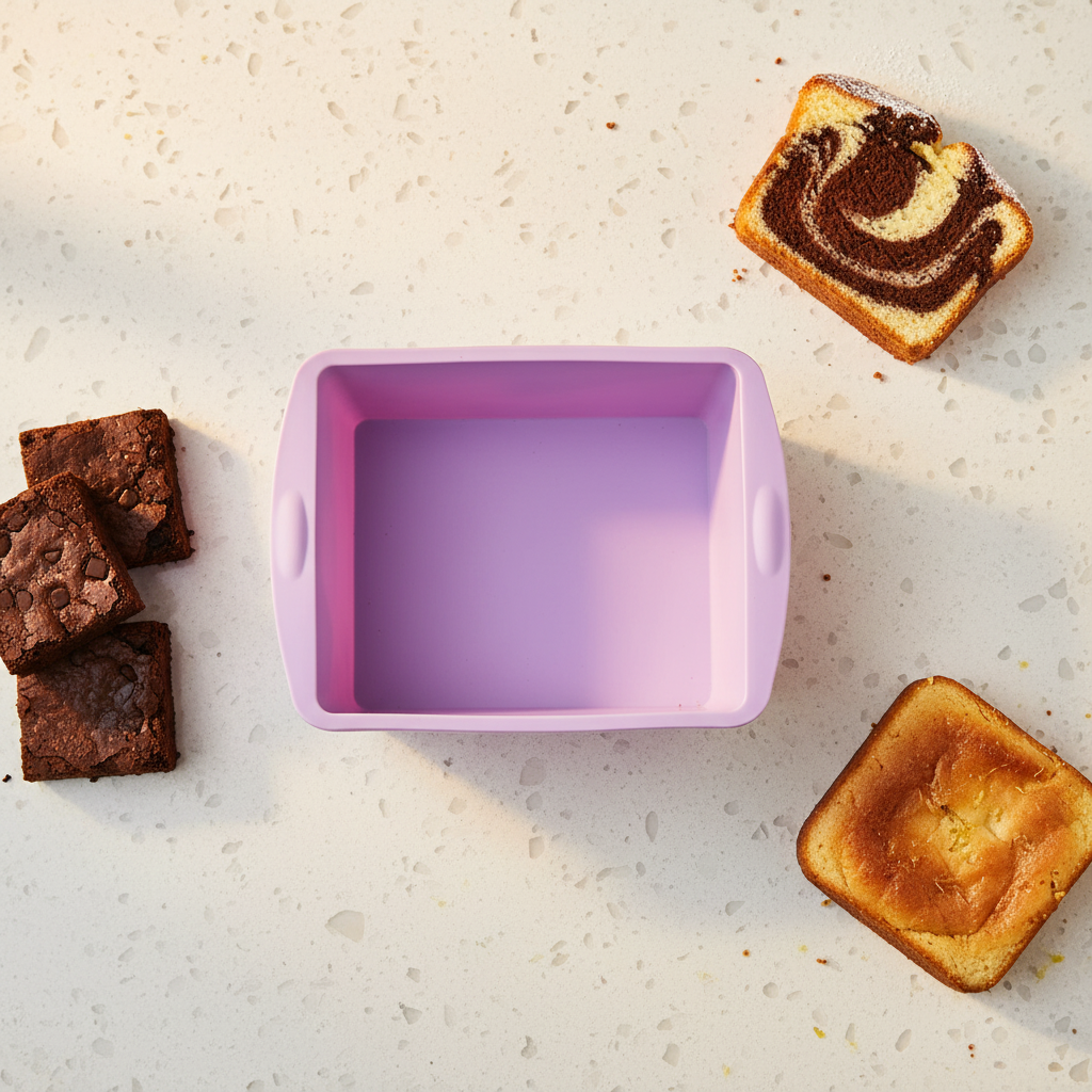 Moule Carré Silicone entouré brownies et cake