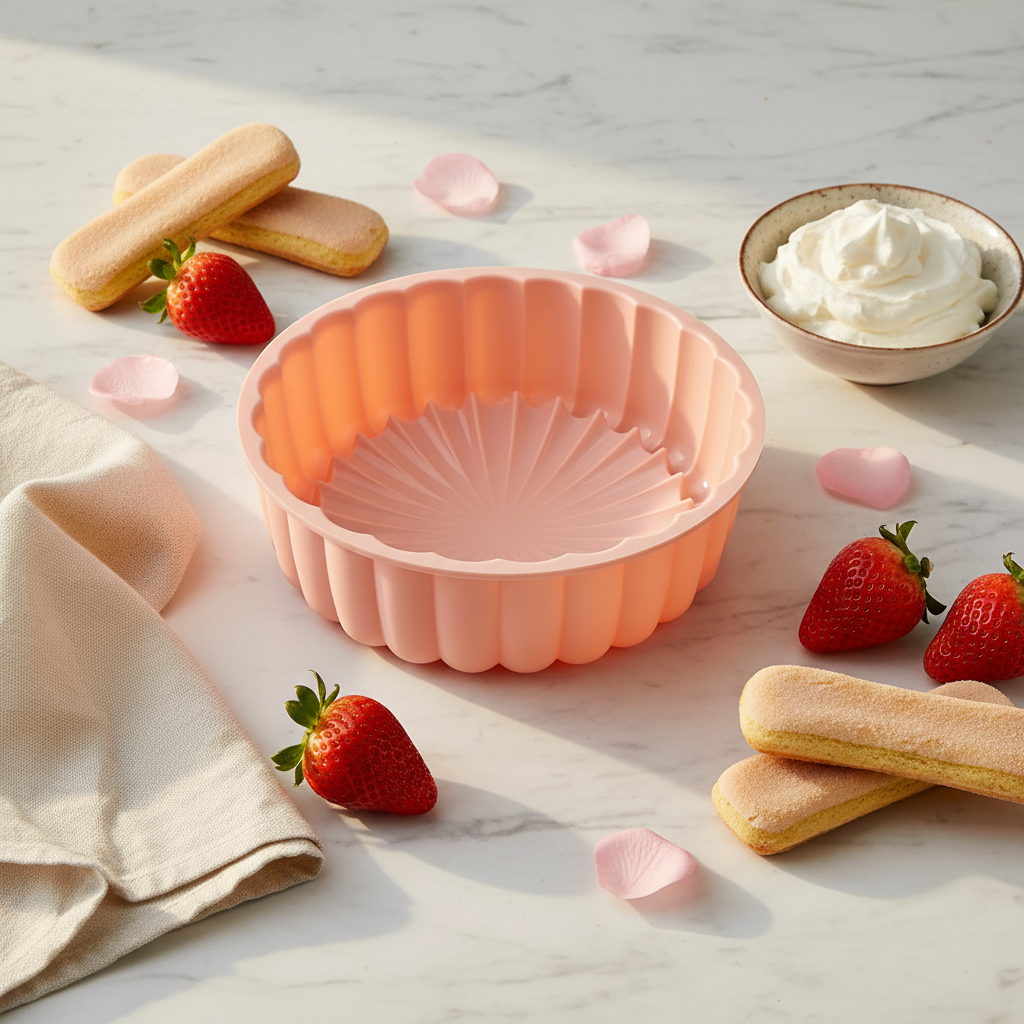 Moule Charlotte rose avec ingrédient sur table marbre