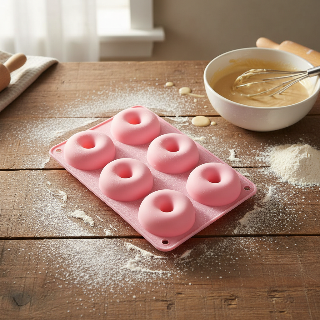 Moule Donuts avec ingrédient sur table bois