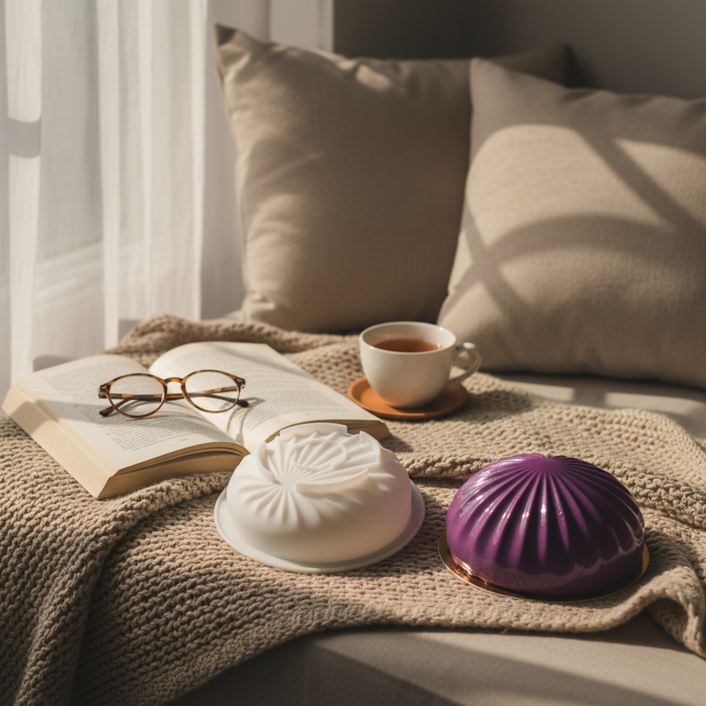 Moule silicone entremets dôme lecture cosy baies violet 