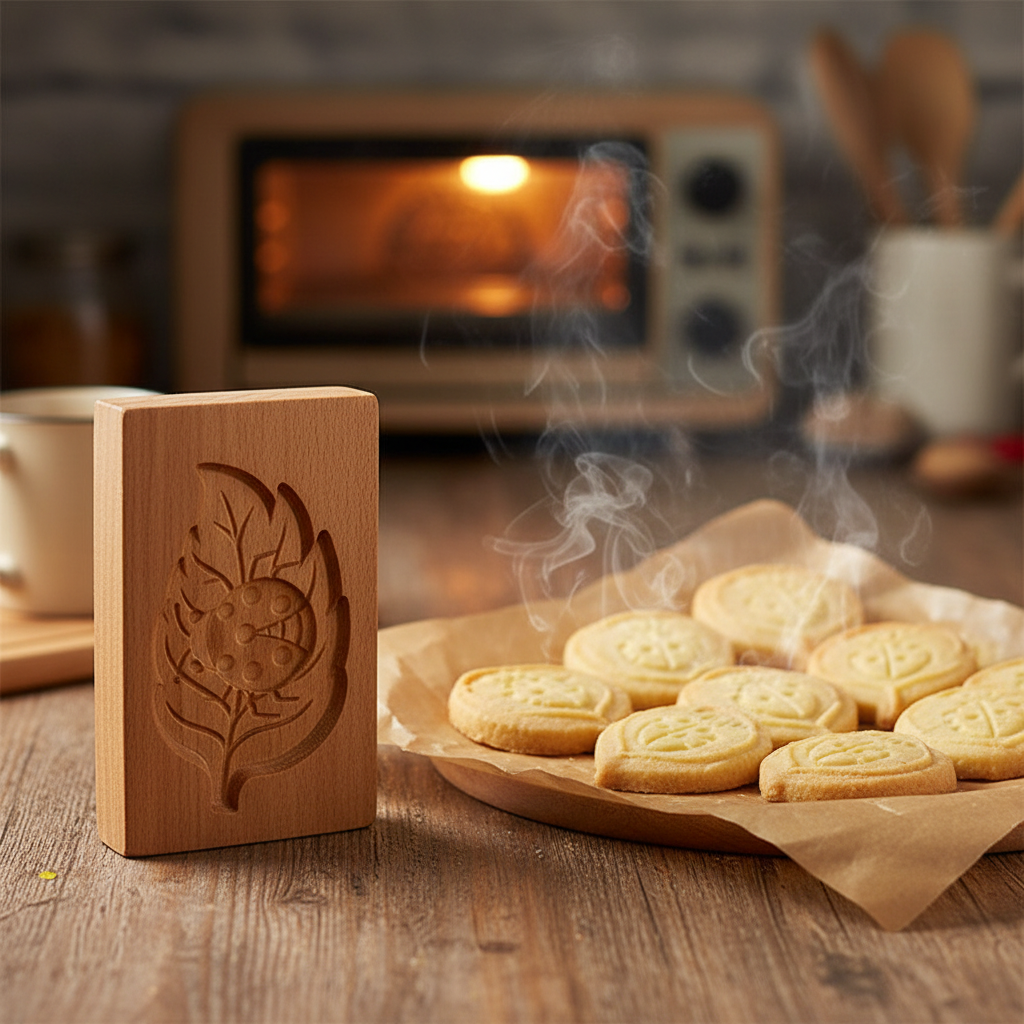 Emporte piece original et biscuit dans assiette sur table bois 
