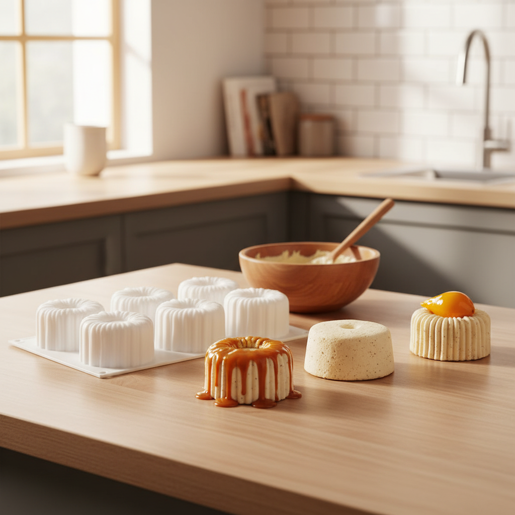 Moules entremets et entremet sur un plan travail cuisine