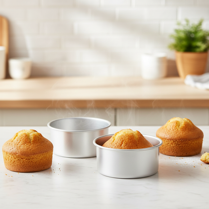 Moule a gâteau rond et gâteau sur table cuisine 