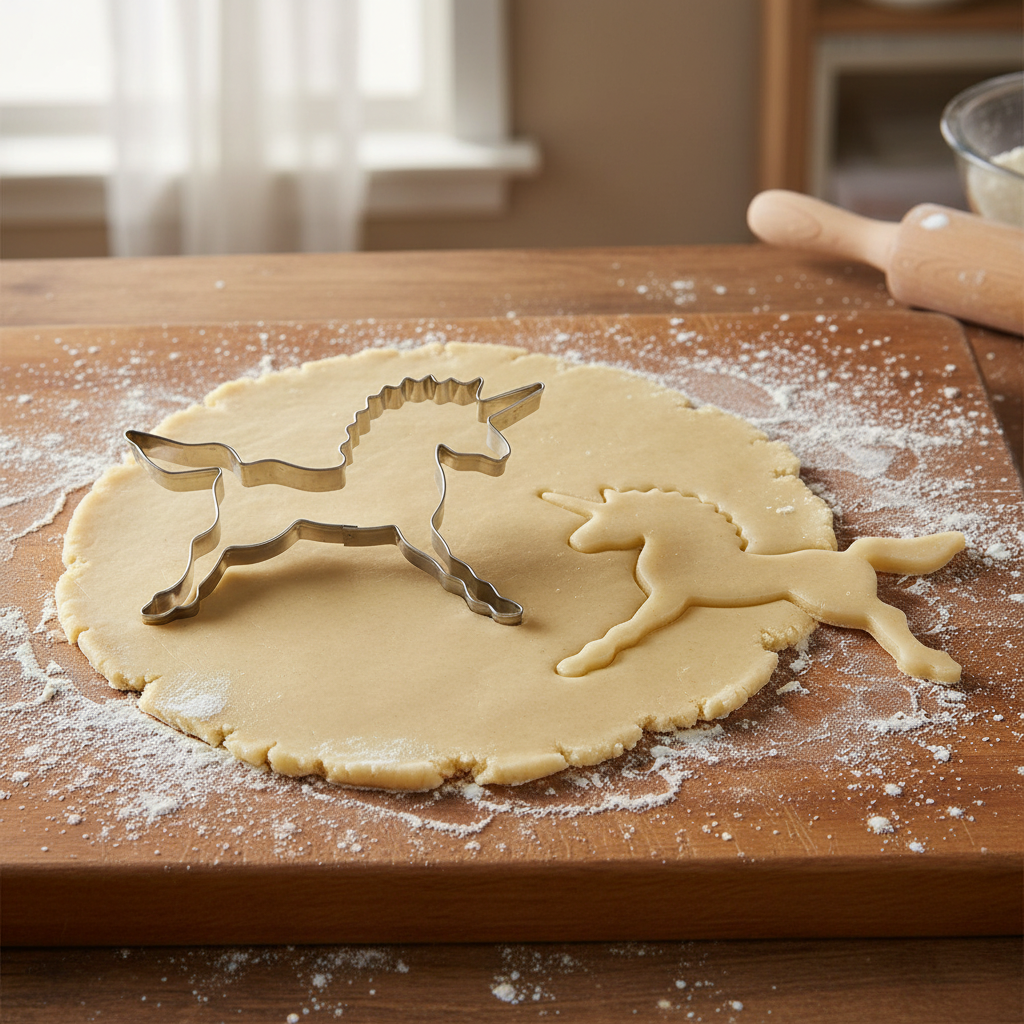 Emporte piece patisserie licorne sur pâte avec biscuit découpé