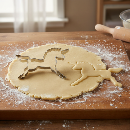 Emporte piece patisserie licorne sur pâte avec biscuit découpé