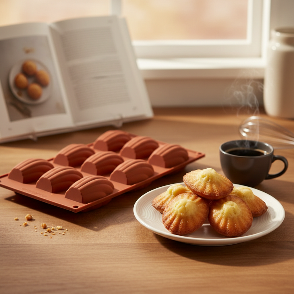 Moule a madeleine silicone 8 cavités format compact madeleines maison