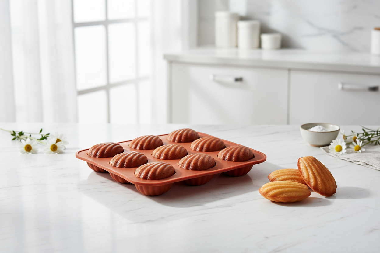 Moule à madeleines silicone forme coquillage terracotta