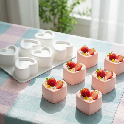 Bento cake moule et bento cake coeur sur table décoré