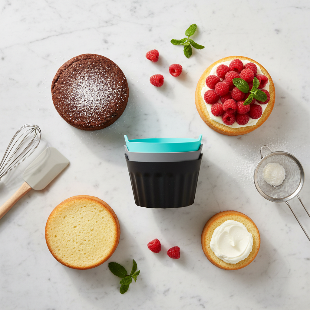 moule rond silicone avec gâteaux sur table marbre 