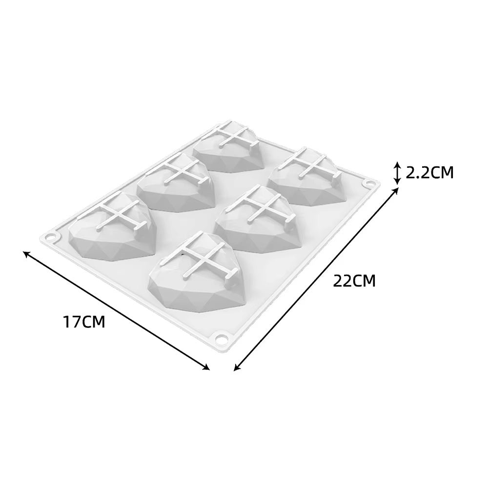  Moule silicone cœur 3d blanc 6 cavités 