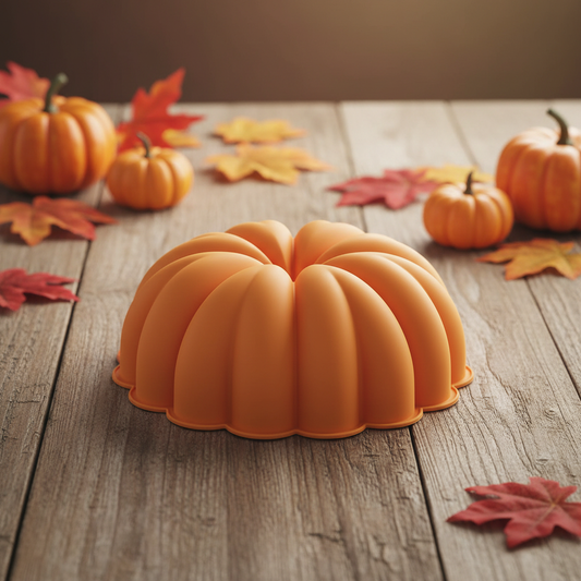 Moule silicone citrouille sur table en bois décoré