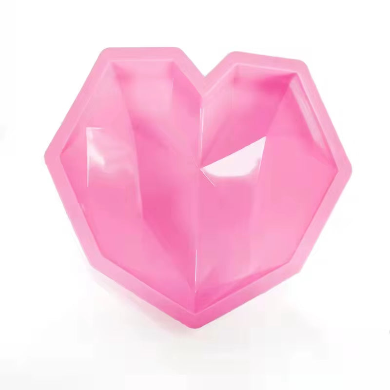 Moule silicone cœur 3d rose facetté effet diamant intérieur
