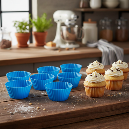 Moule cupcake silicone bleu dans cuisine
