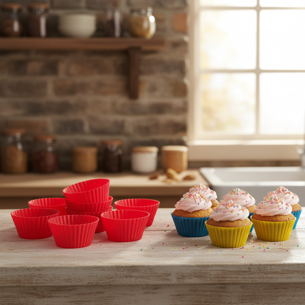 Moule cupcake silicone rouge dans cuisine
