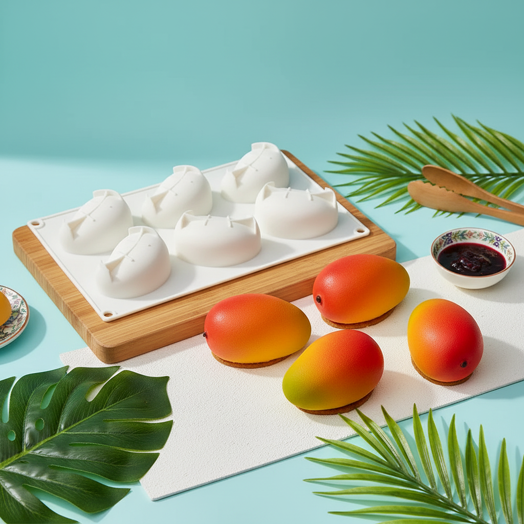 Moule trompe l'œil mangue blanc 6 cavités résultat desserts