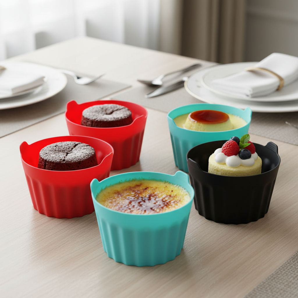 Moule rond silicone poignées desserts variés rouge noir bleu