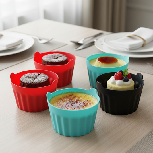 Moule rond silicone poignées desserts variés rouge noir bleu