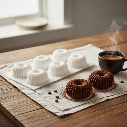 Moules a entremet et entremet avec café sur table bois