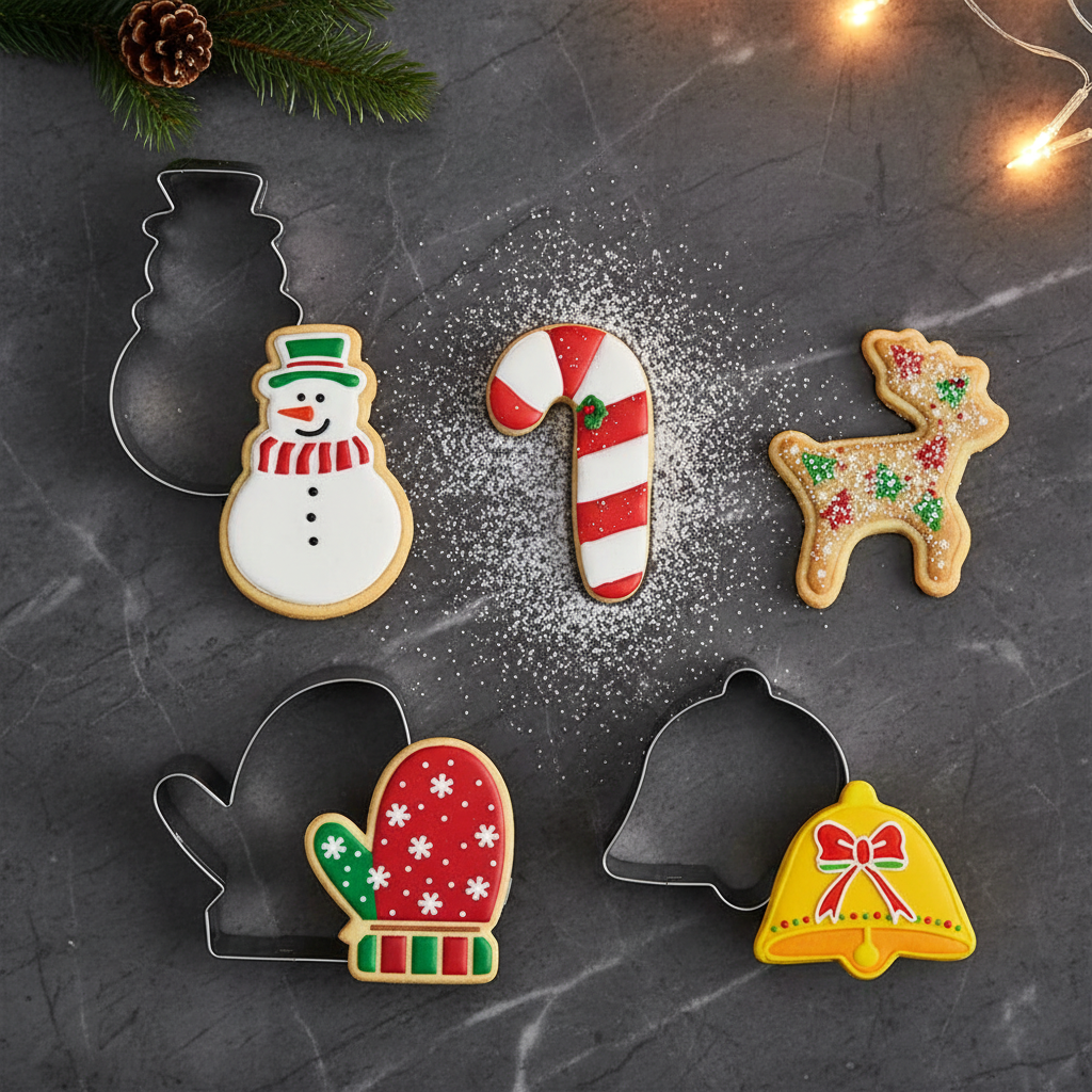 Emporte piece noel FESTIX™ inox sur table avec biscuits