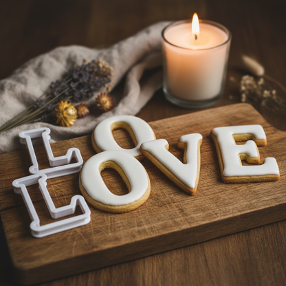 Emporte piece en lettre L avec biscuit sur planche bois 