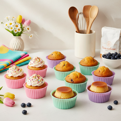 Moule silicone cupcake 3 couleurs rose vert lavande cupcakes flans