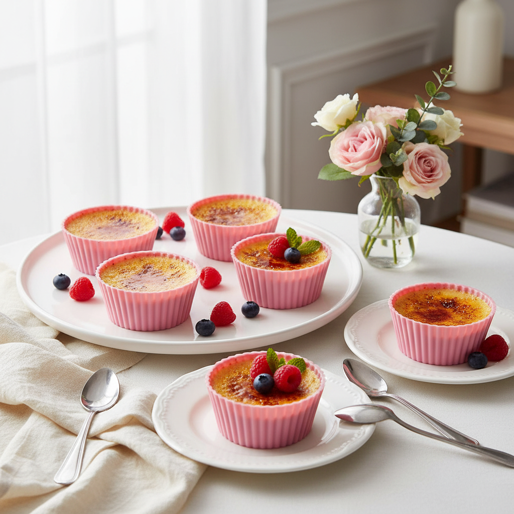 Moules à muffin en silicone rose crème brûlée dessert élégant