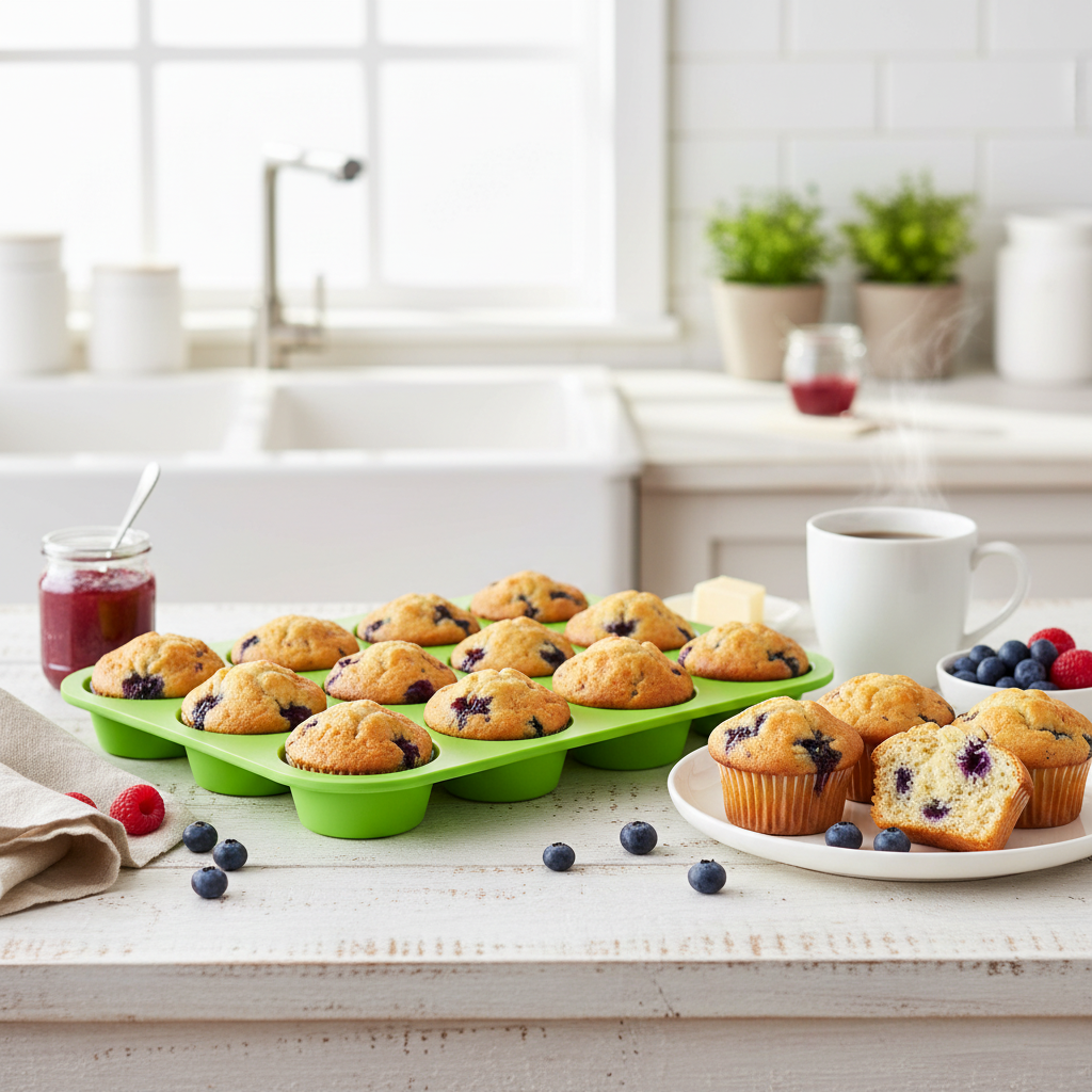 Moule silicone cupcake vert 12 cavités brunch muffins myrtilles