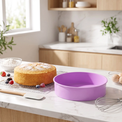 moules silicone ronds avec gâteau saupoudré
