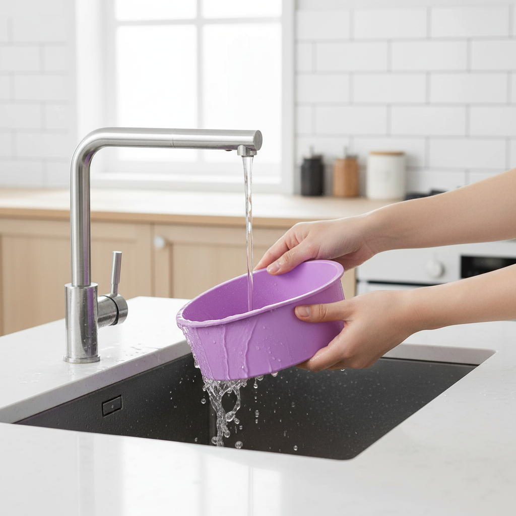 nettoyage moules silicone ronds dans cuisine