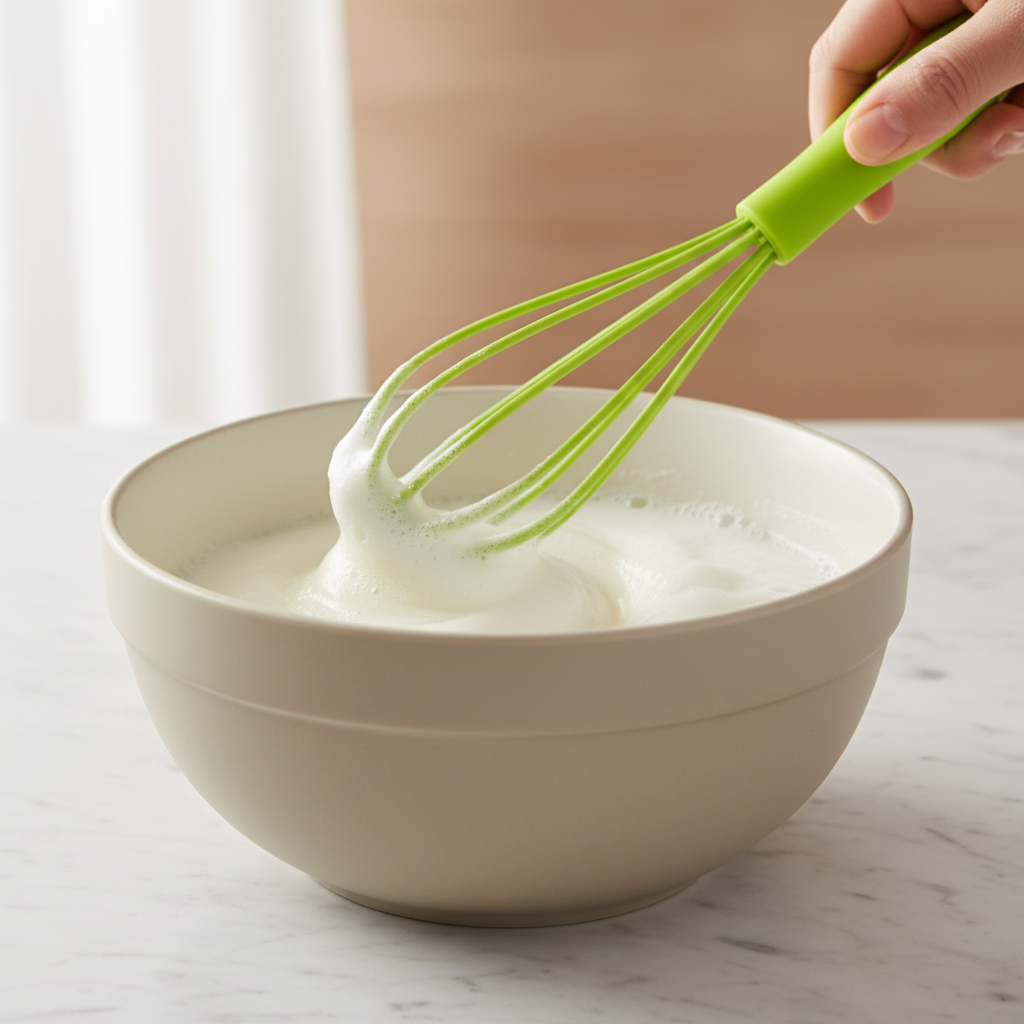œuf monté en neige avec fouet cuisine professionnel vert 