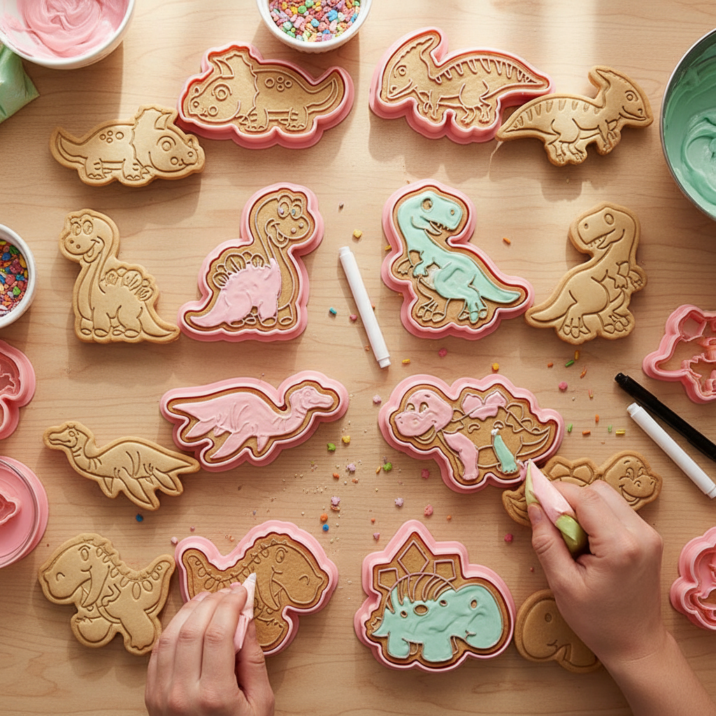 Enfant décorant biscuits avec 