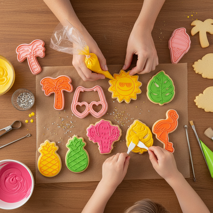 Parent enfant décorant biscuits avec Emporte Piece Biscuit