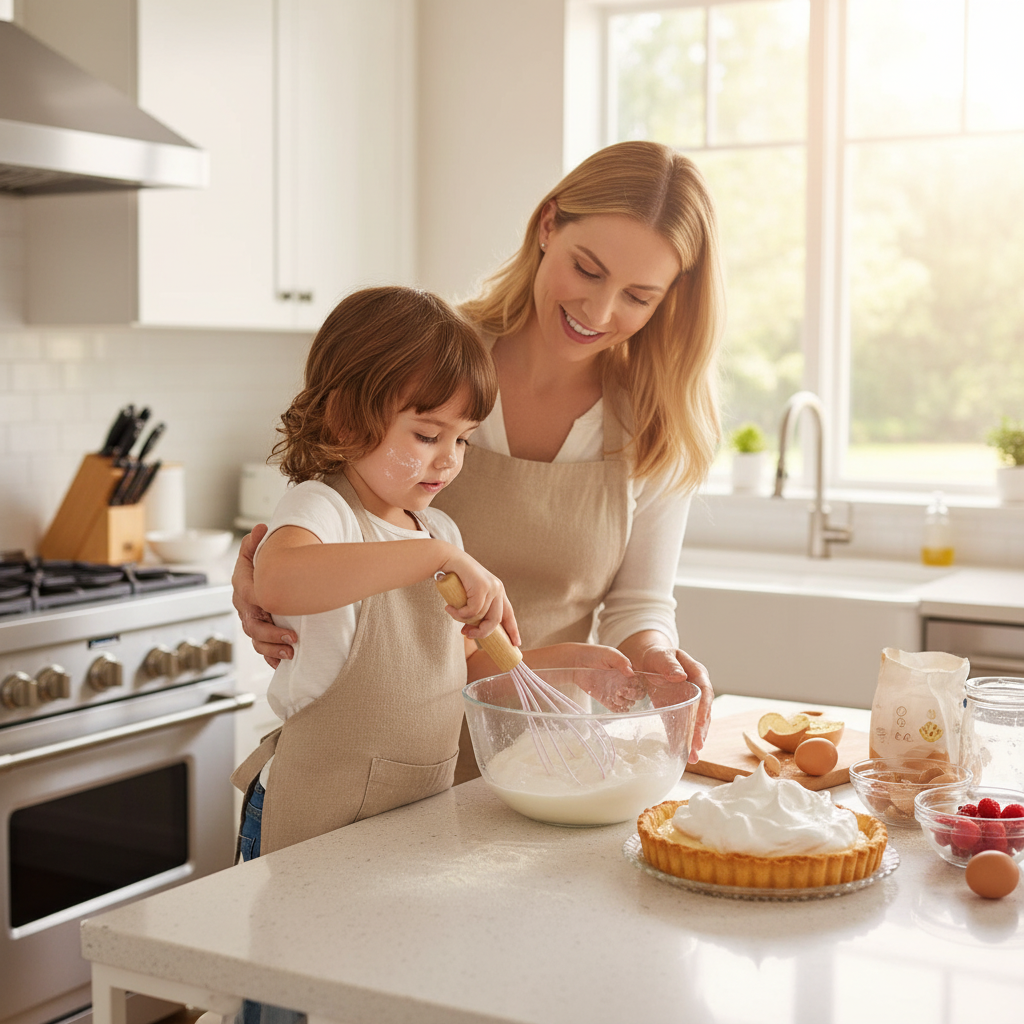 Mère et enfant préparant meringue avec Fouet à patisserie