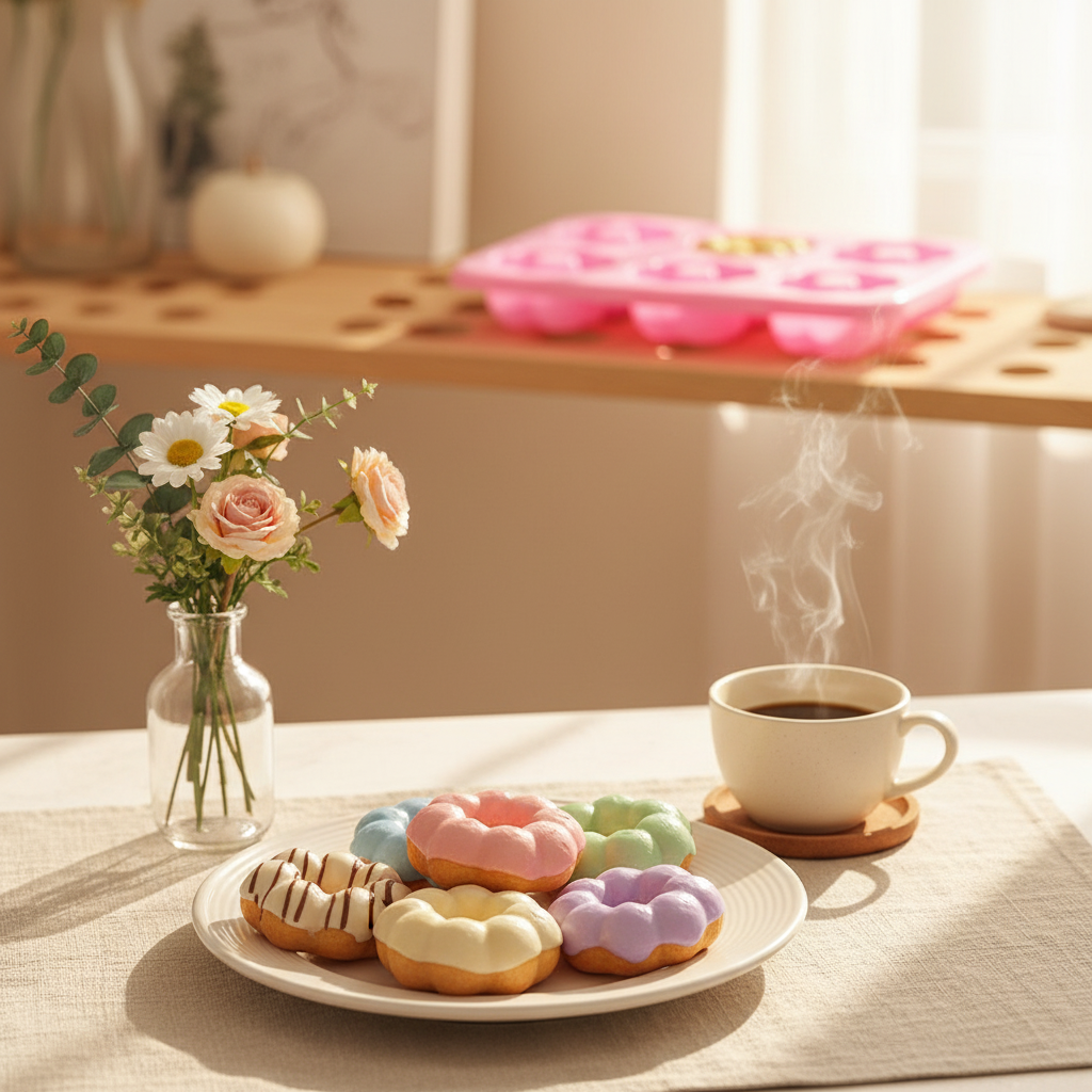 Moule pour Donuts avec donuts dans assiette sur table salon