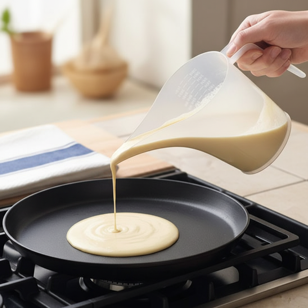 Préparation crêpes avec Pichet verseur