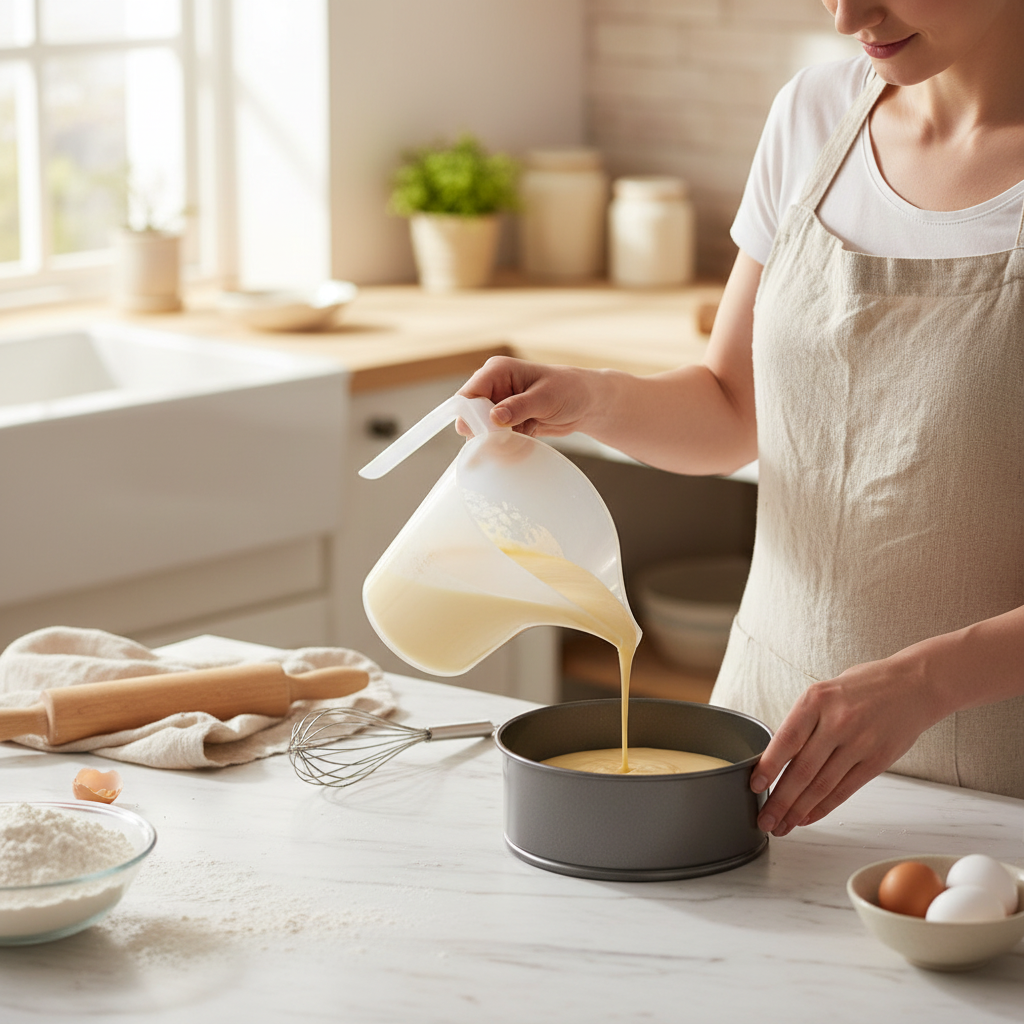Femme remplissant un moule avec Pichet verseur