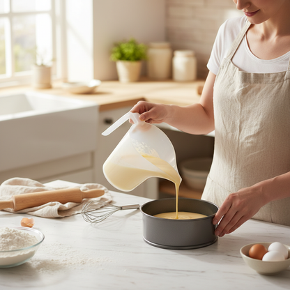 Femme remplissant un moule avec Pichet verseur
