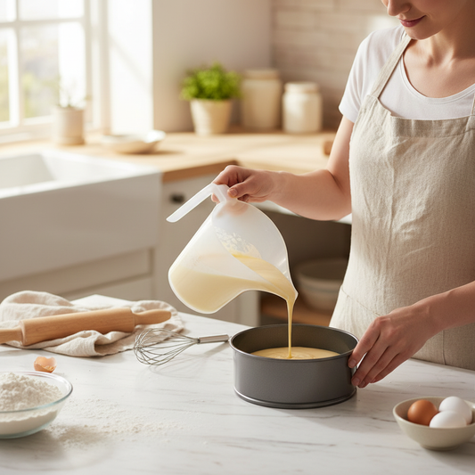 Femme remplissant un moule avec Pichet verseur